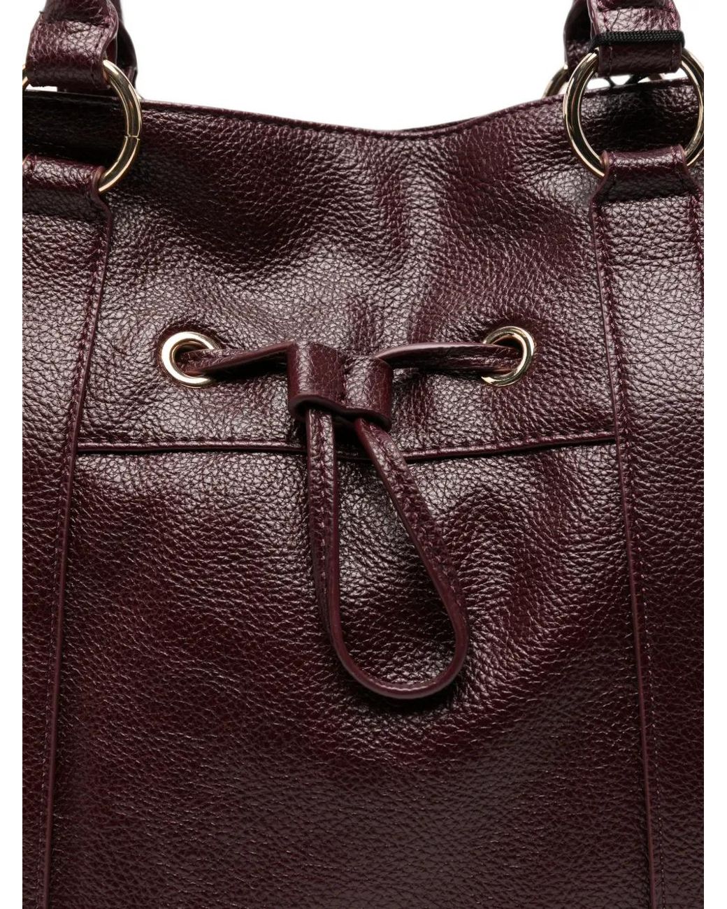 Twinset Brown Pebbled Drawstring Tote Bag