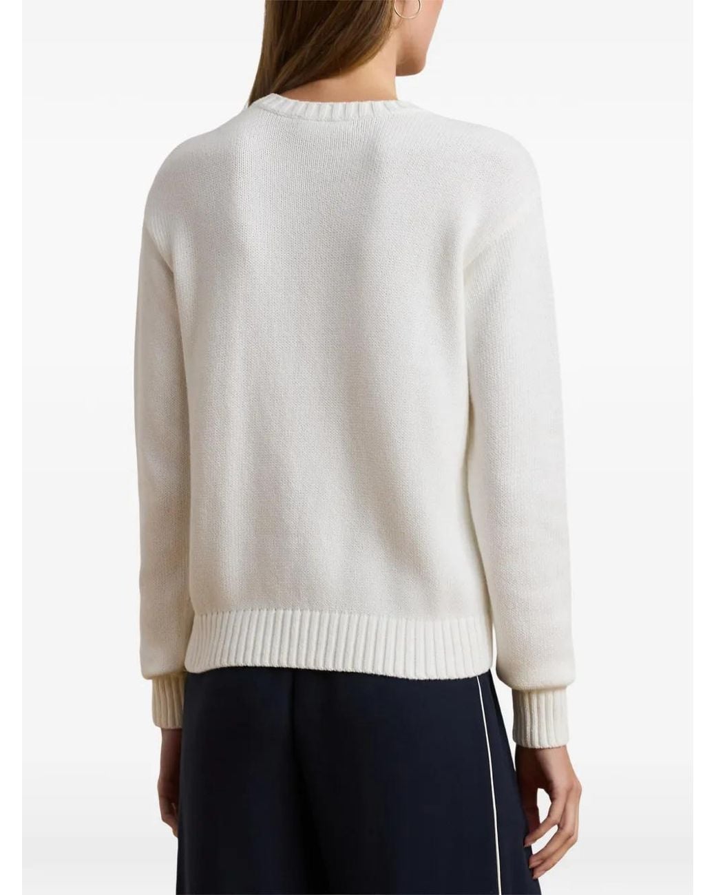 Ralph Lauren White Embroidered-Logo Sweater