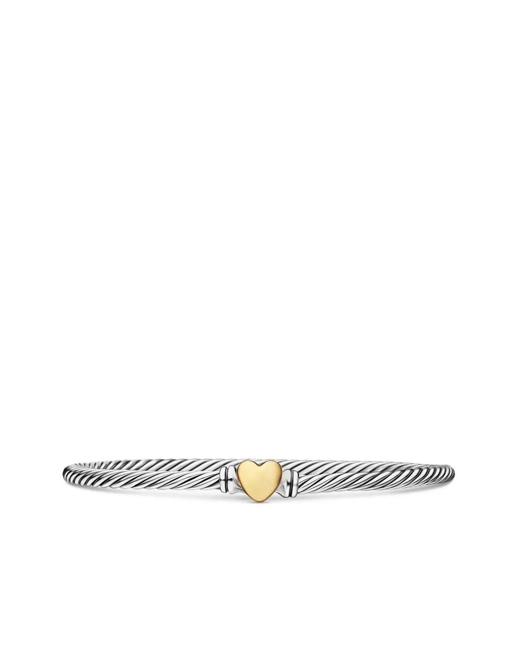 David Yurman White 18K Rose And Sterling Cable Collectibles Heart Bracelet (3Mm)