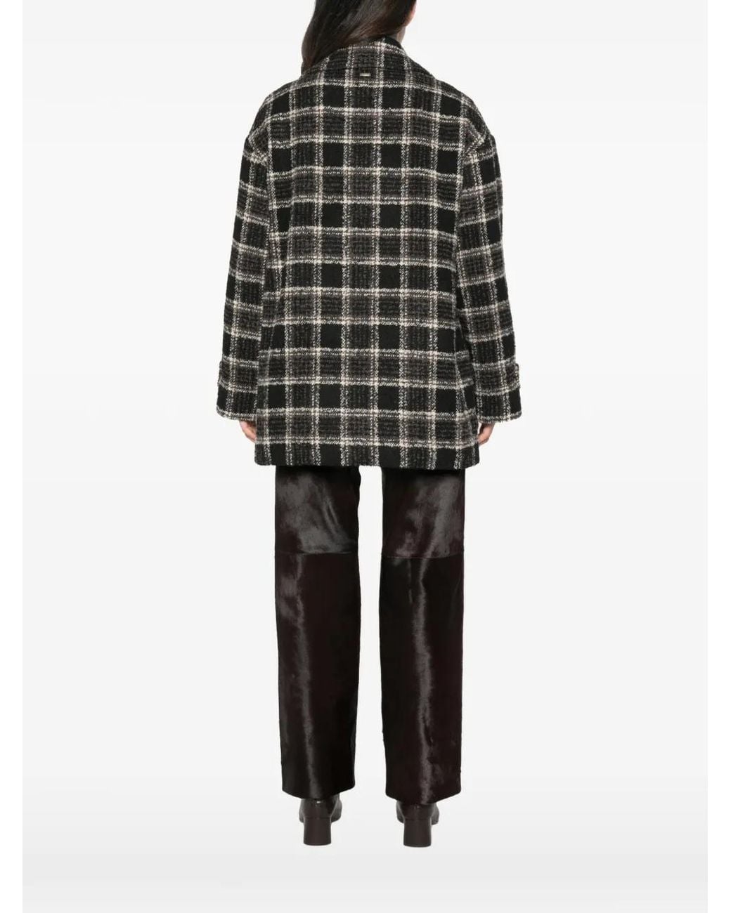 Herno Black Check-Pattern Double-Breasted Jacket