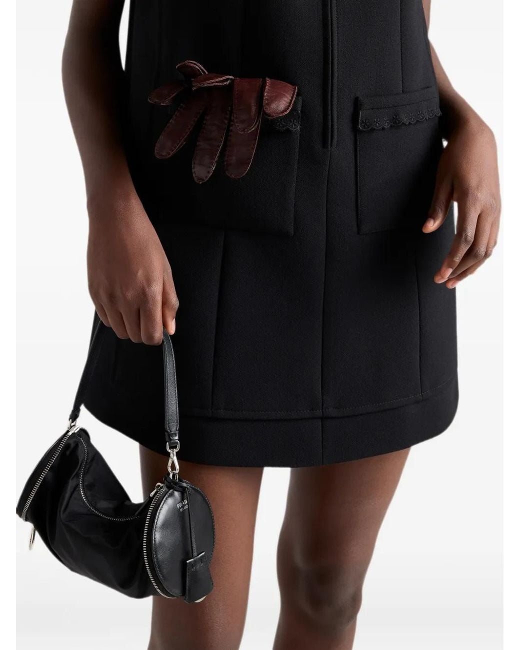 Prada Black Embroidered Natté Fabric Mini-Dress