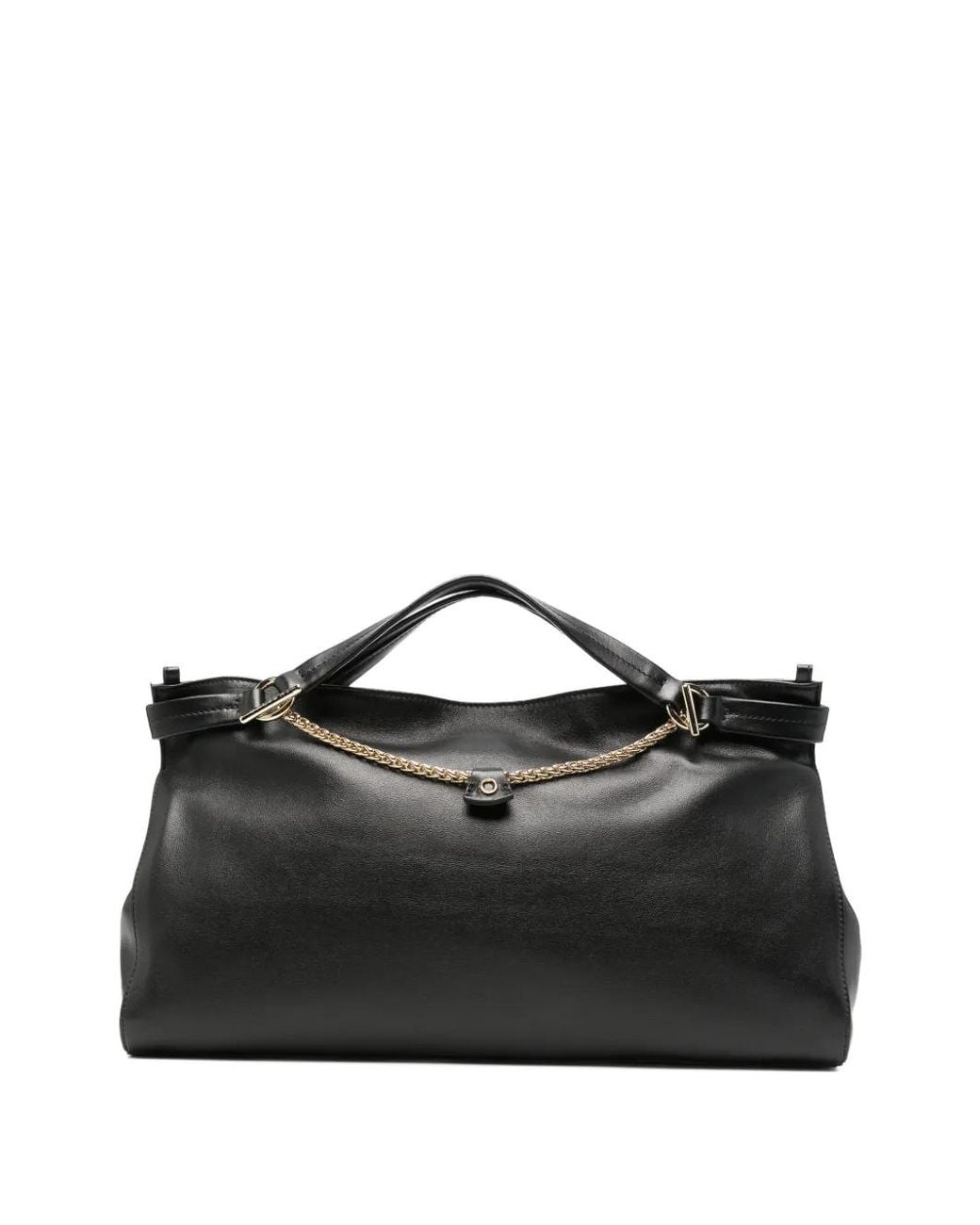 Orciani Black Chain-Link Leather Tote Bag