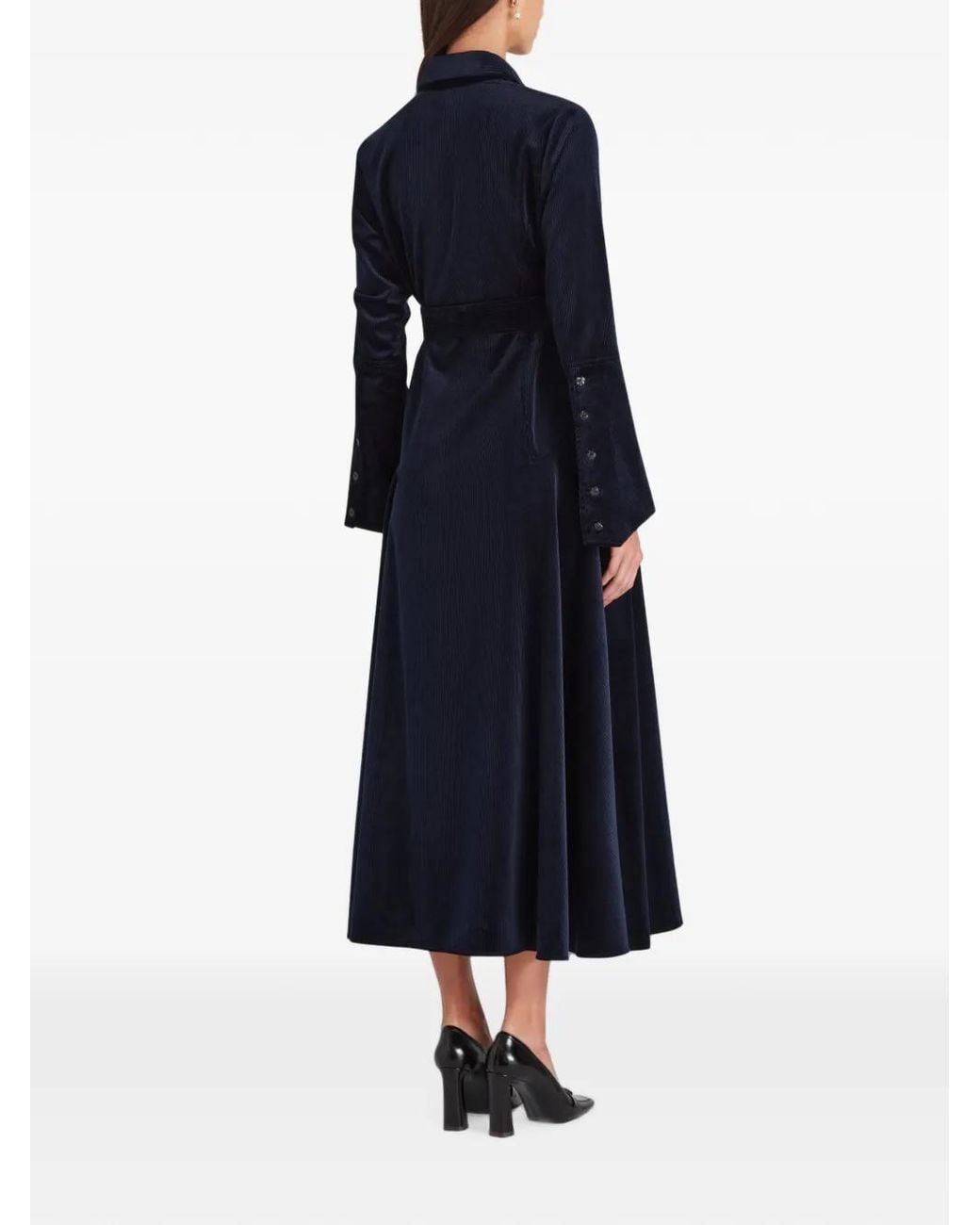 Violante Nessi Blue Corduroy Buttoned-Cuff Midi Dress