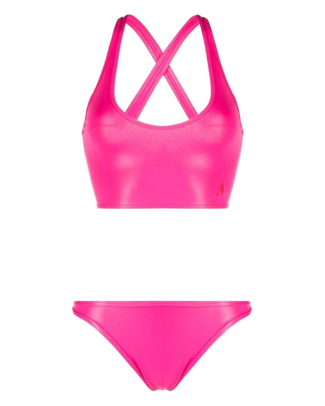 The Attico Pink Logo-Embroidered Crossover-Strap Bikini