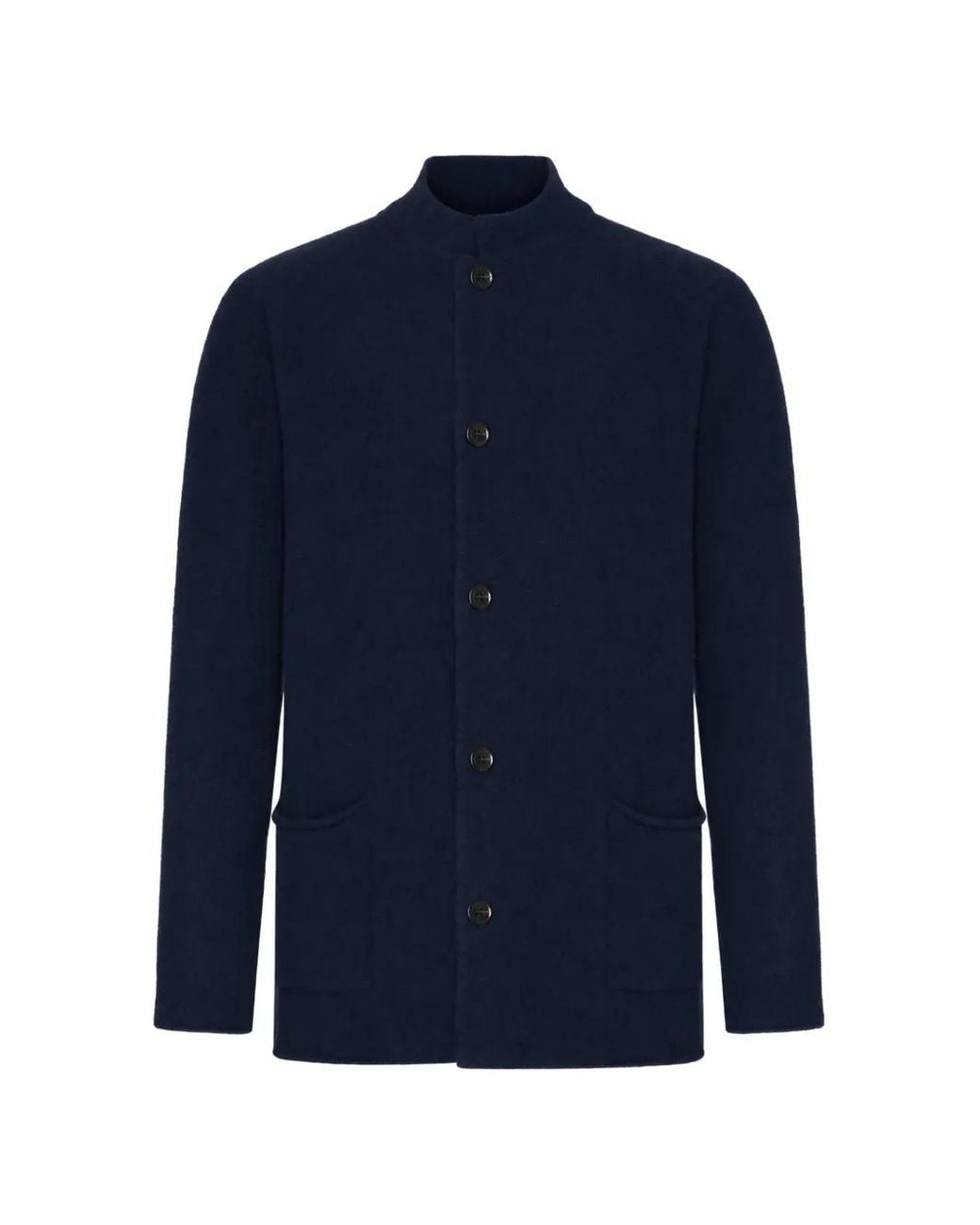 Roberto Collina Blue Button-Up High-Neck Jacket for men