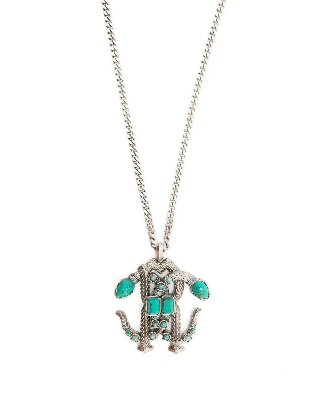 Roberto Cavalli White Mirror Snake Pendant Necklace