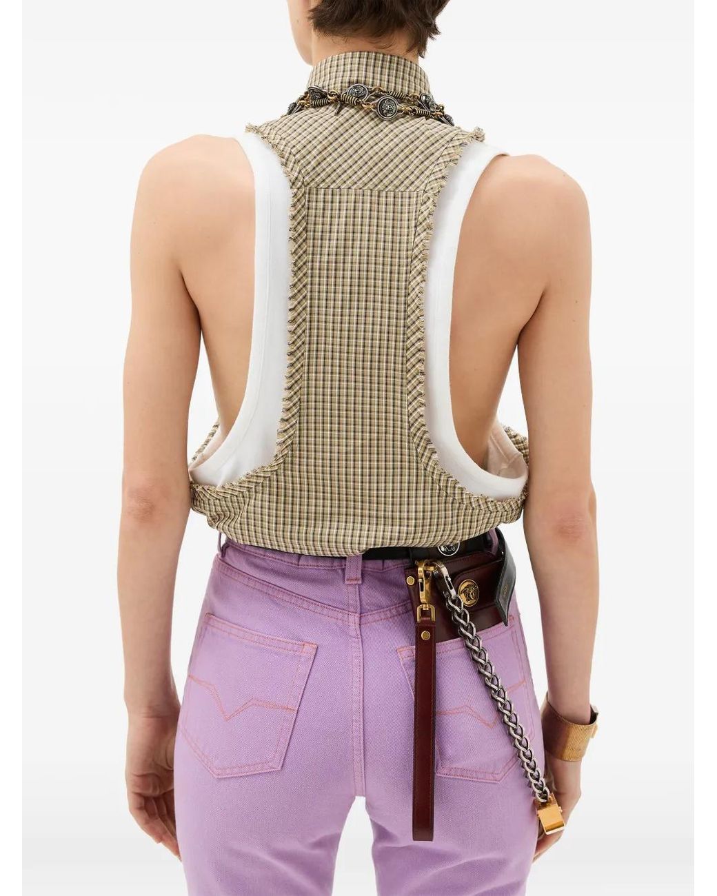 Versace Natural Micro-Check Cotton-Poplin Sleeveless Shirt