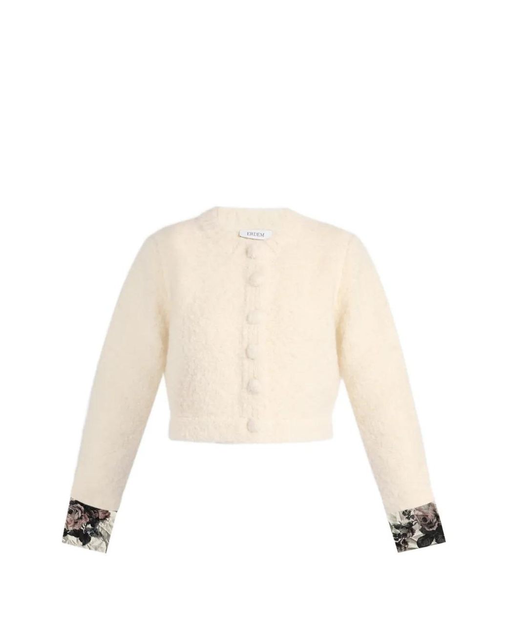 Erdem Natural Bouclé Floral-Trim Cardigan