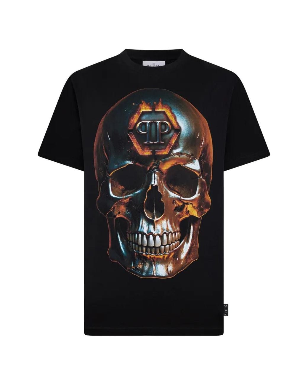 Philipp Plein Black Lava Skull Round-Neck T-Shirt for men