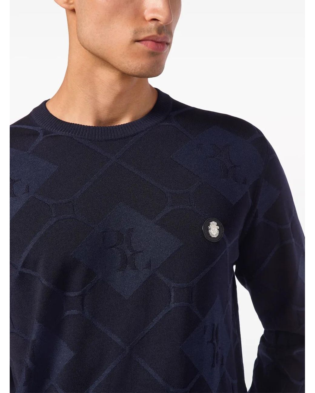 Billionaire Blue Intarsia-Knit Jumper for men
