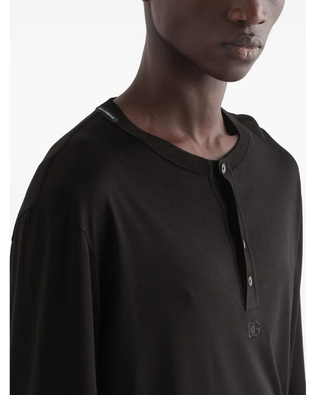 Dolce & Gabbana Black Buttoned Long-Sleeve T-Shirt for men