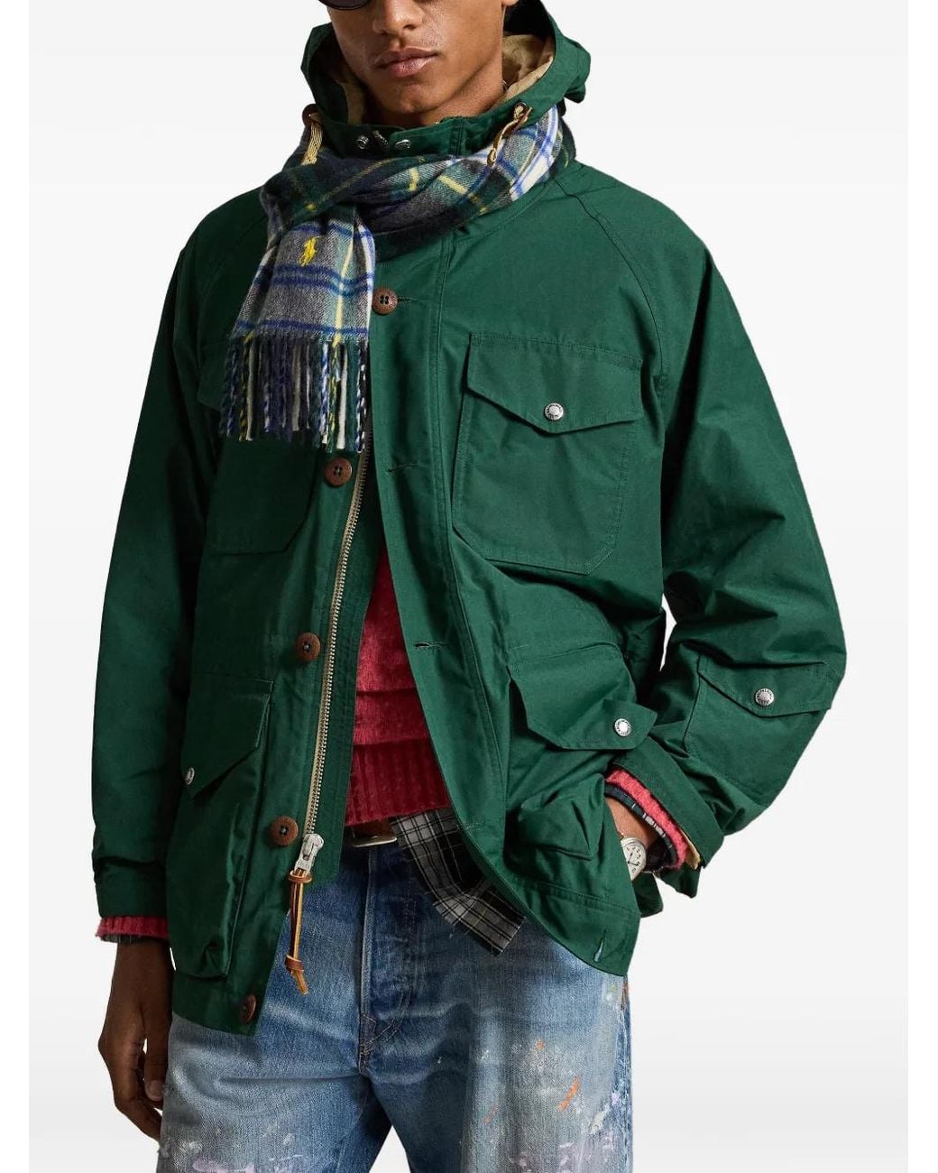 Polo Ralph Lauren Green Hooded Multi-Pocket Coat for men