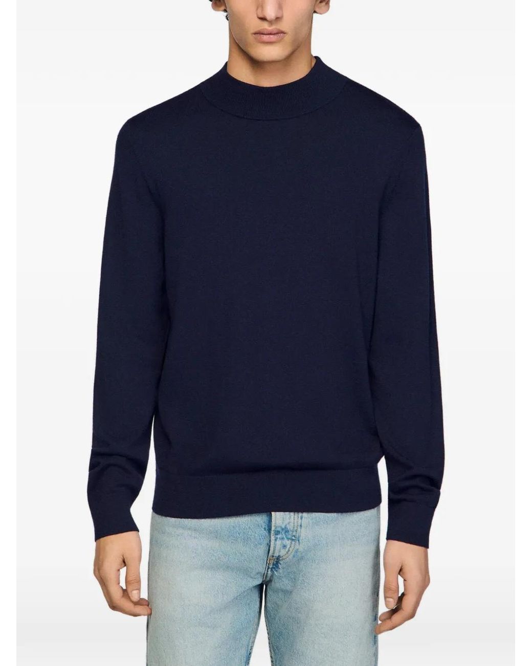 Sandro Blue Wool Sweater With High Neck for men
