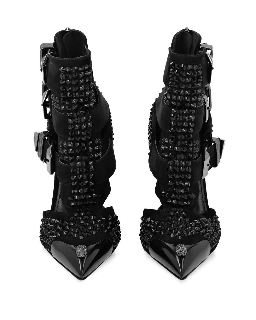Philipp Plein Black Rhinestone Skull Embellished Suede Pumps