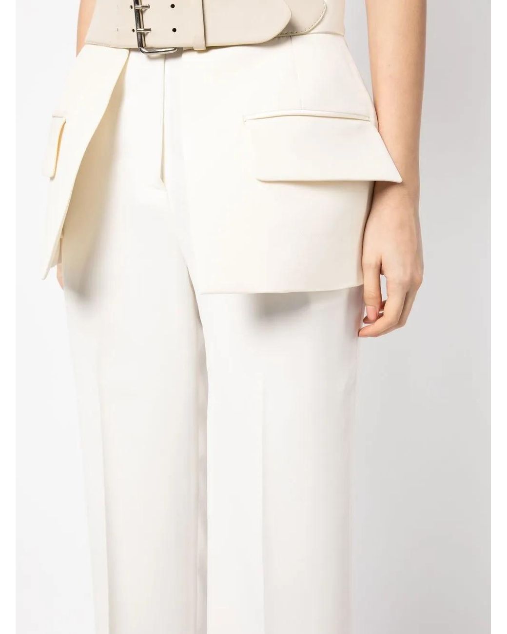 Dice Kayek White High-Waisted Peplum Belt Skirt