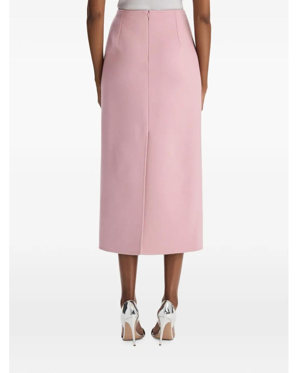 Oscar de la Renta Pink Virgin-Wool Pencil Midi Skirt