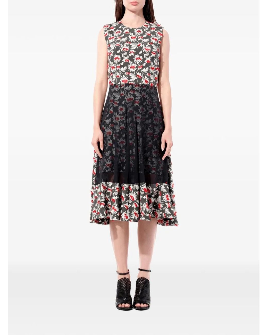Balenciaga White Floral-Jacquard Sleeveless Midi Dress