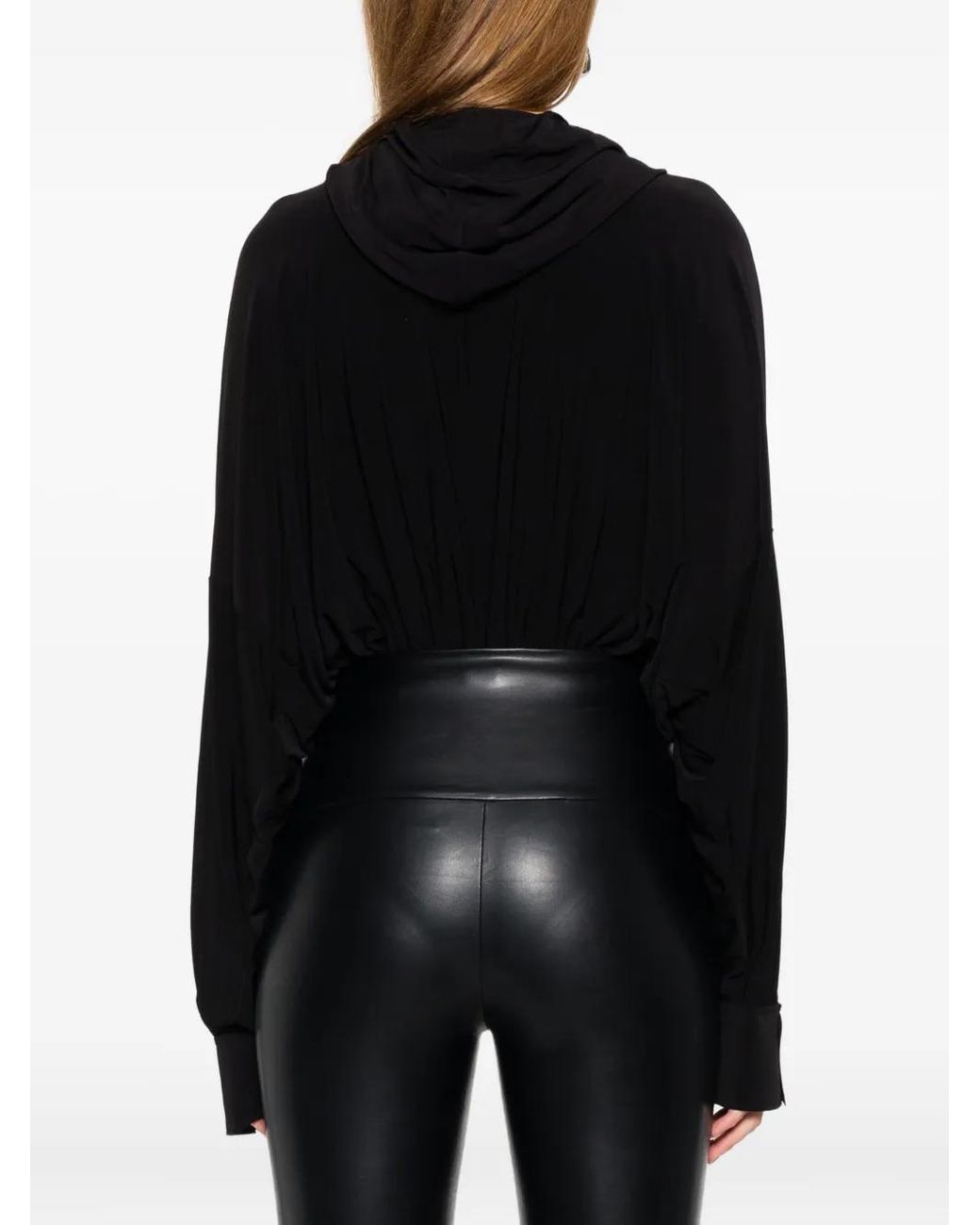 Norma Kamali Black Oversized Hooded Bodysuit