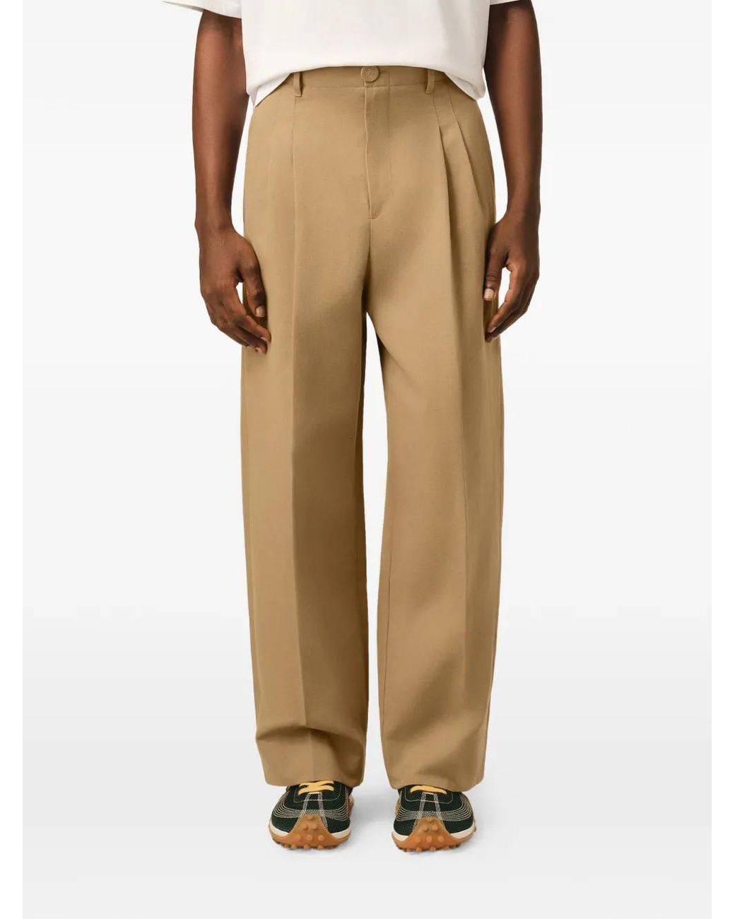 AMI Natural Cotton And Linen High Waisted Carrot Fit Trousers for men