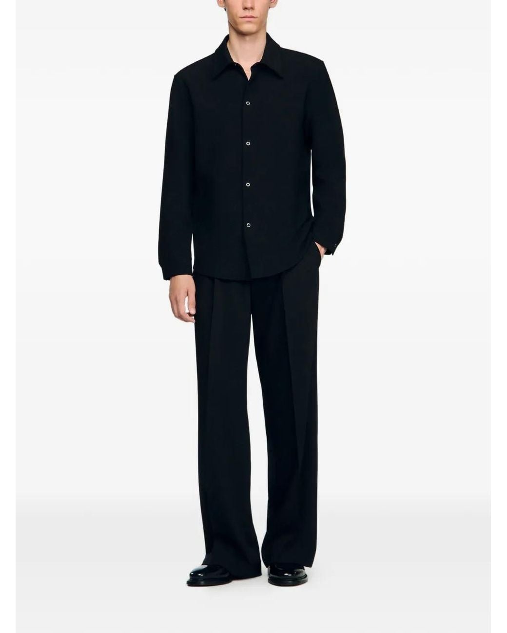 Sandro Black Long-Sleeved Jersey Shirt for men
