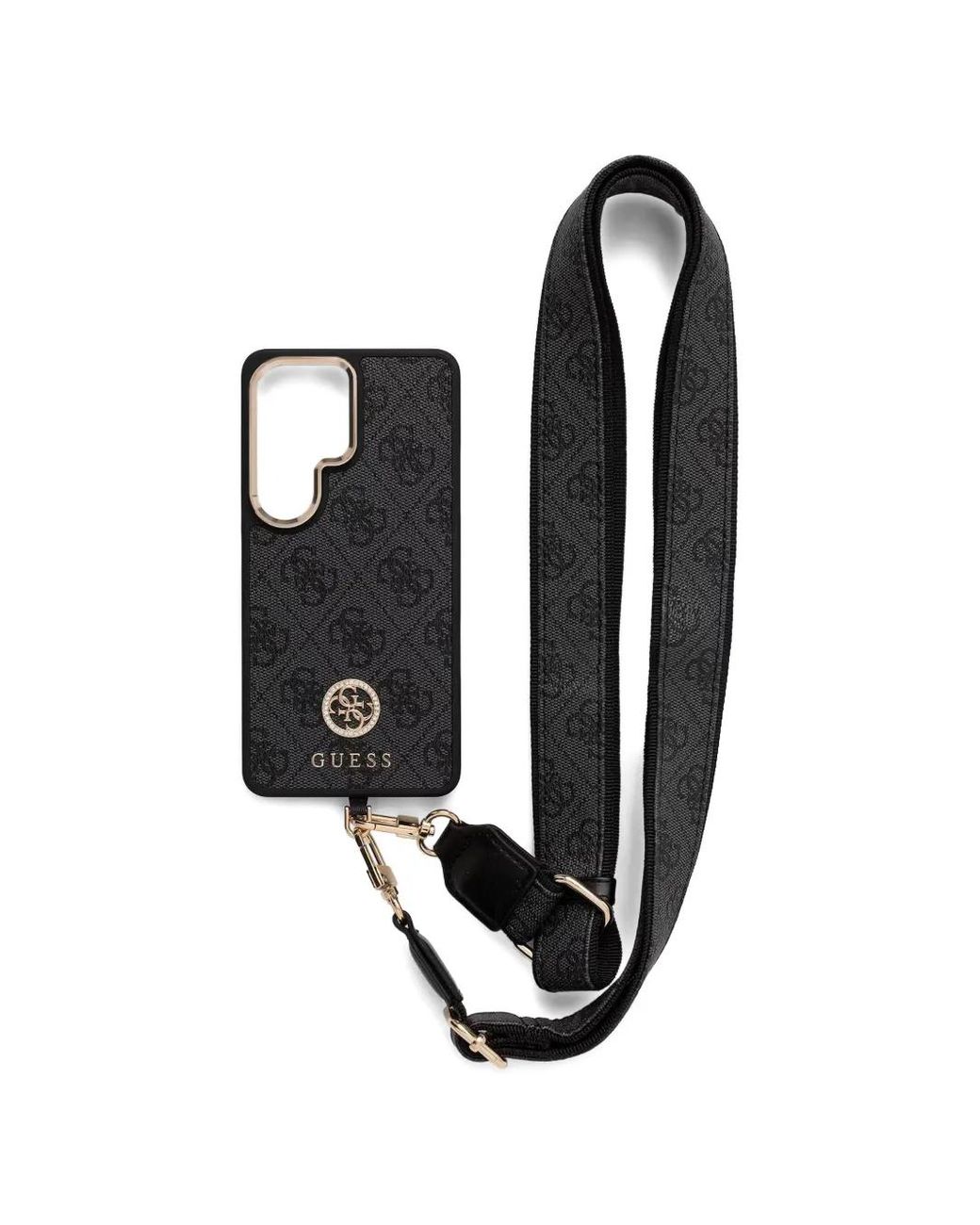 Guess Black Monogram-Print Strap Phone Case