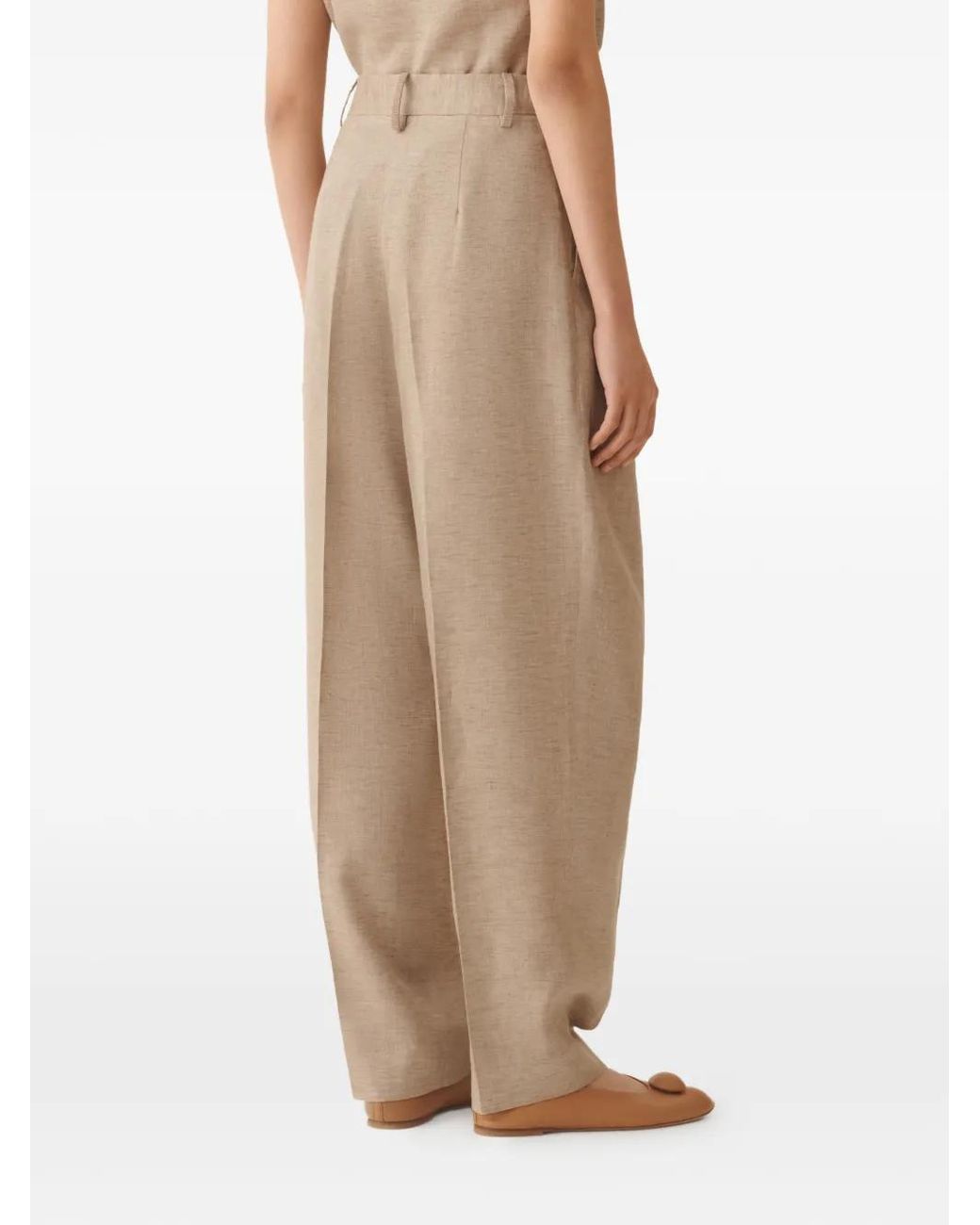 Fabiana Filippi Natural Beaded-Trim Pleated Trousers
