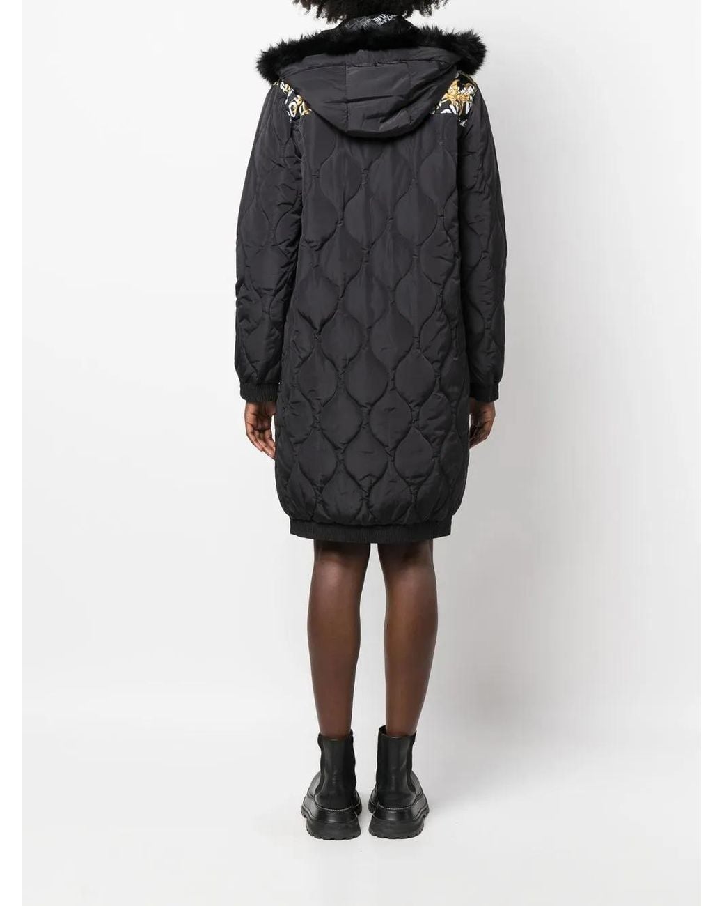 Versace Jeans Couture Black Graphic-Print Quilted Coat