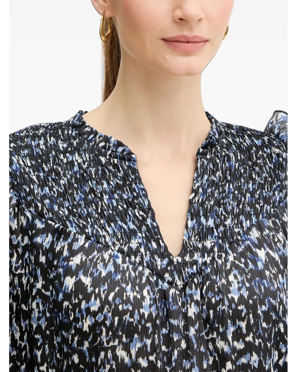 Morgan Blue Shirred Ruffled Blouse
