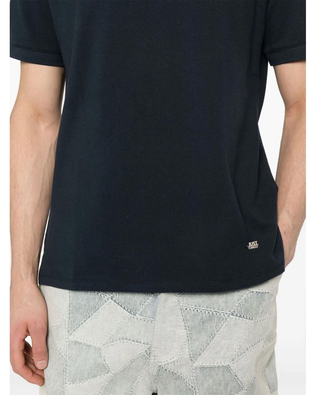 Just Cavalli Blue Piqué-Weave Polo Shirt for men