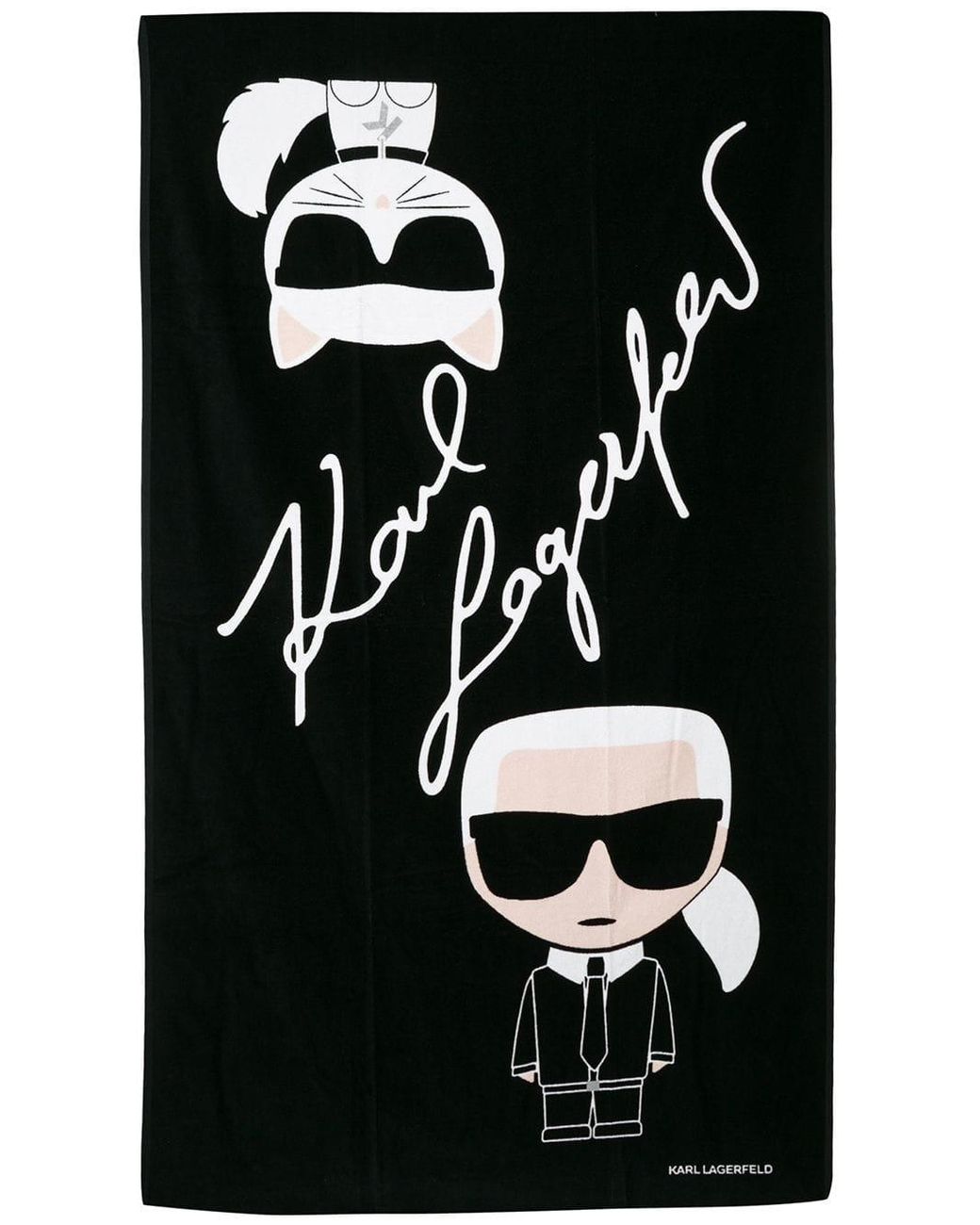 Karl Lagerfeld Cartoon Motif Beach Towel in Black