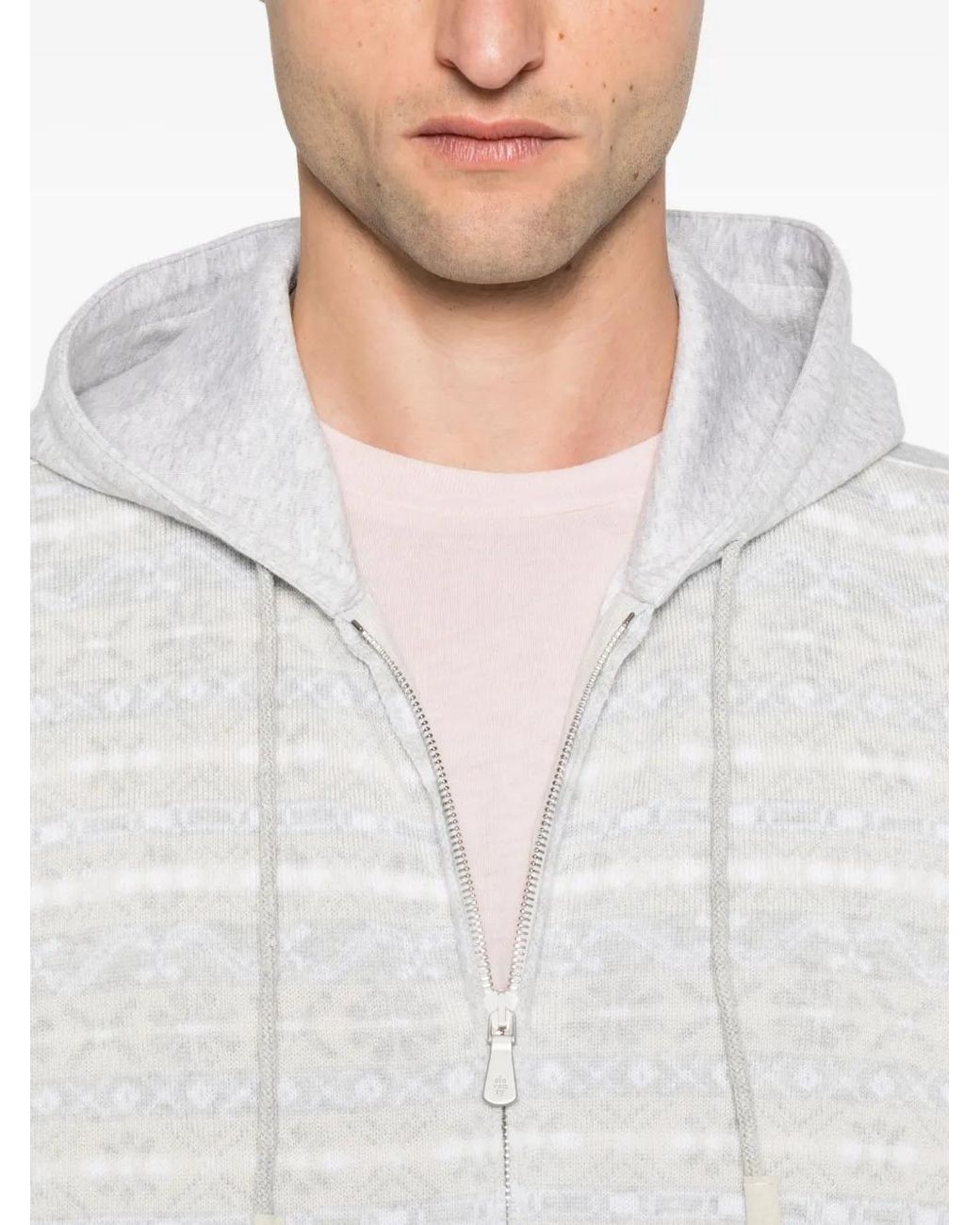Eleventy White Patterned Wool Hoodie for men