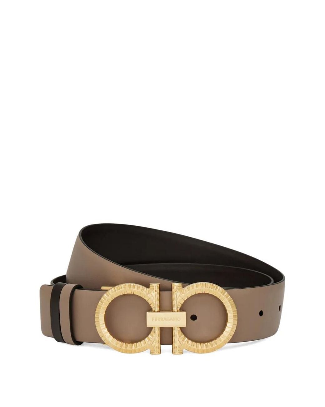 Ferragamo Black Knurled Gancini Reversible And Adjustable Belt