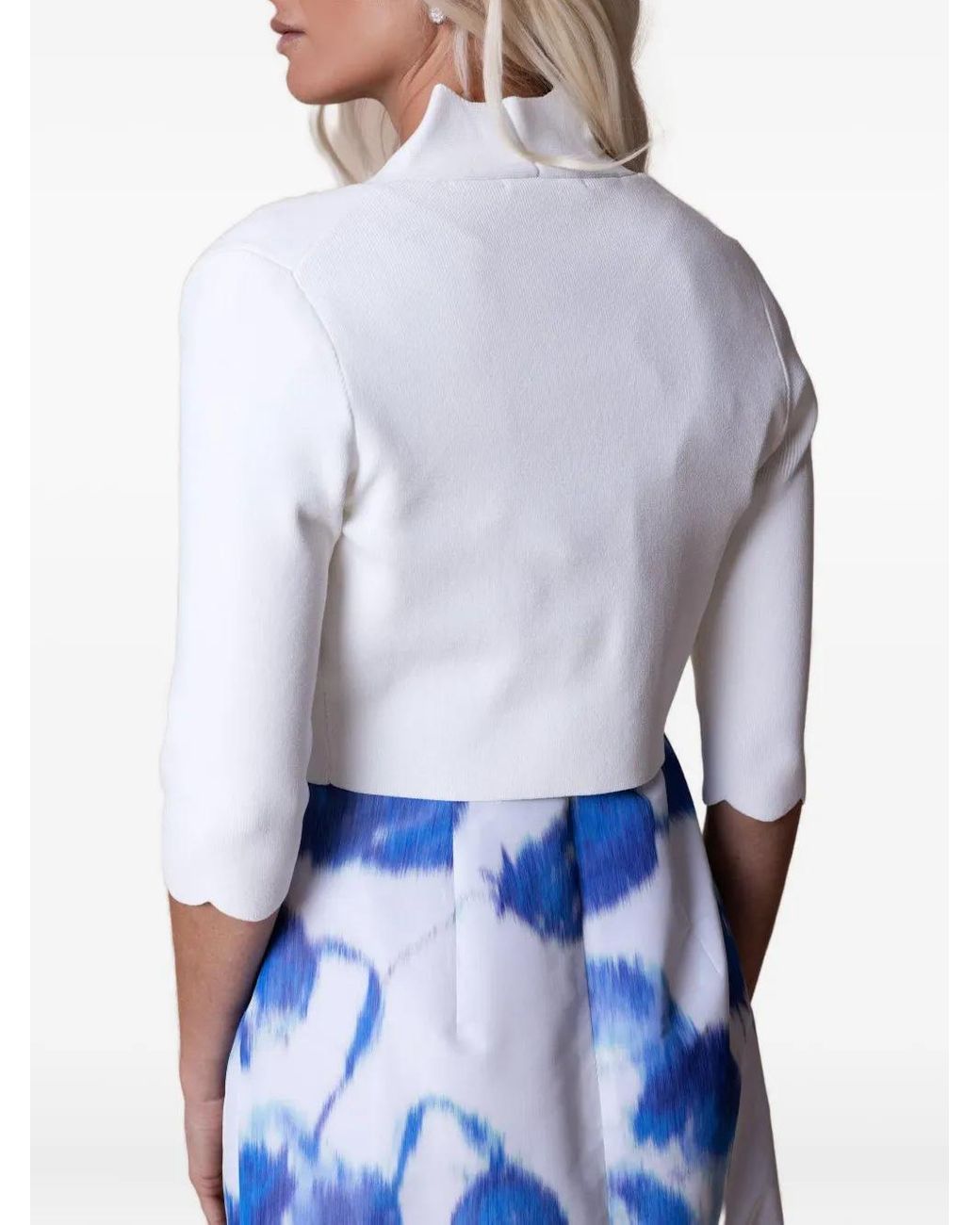 Lela Rose White Scallop-Hem Knit Bolero