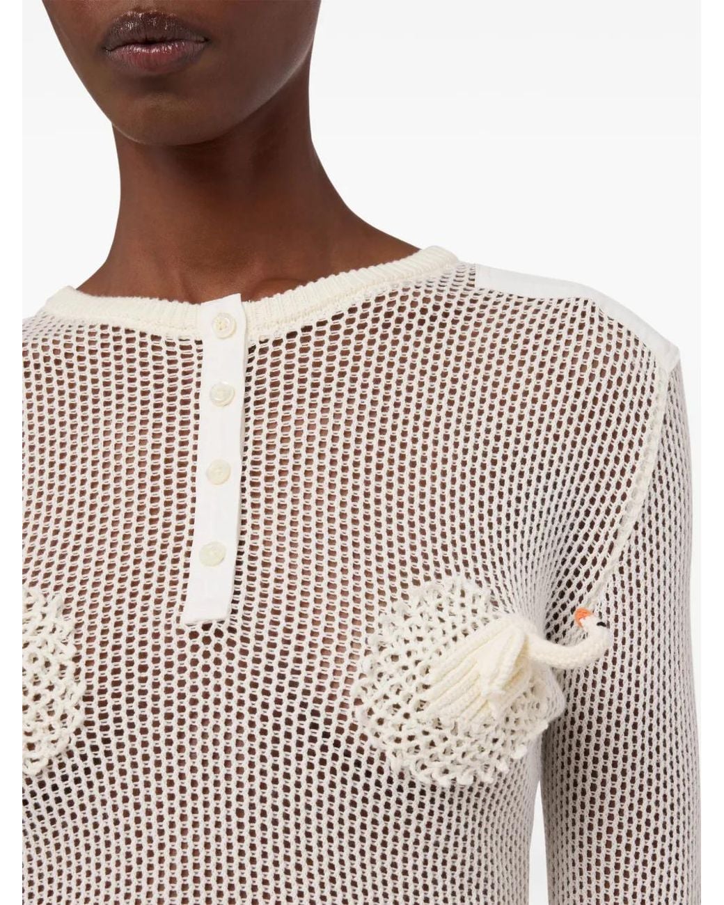 Moschino White Pure Cotton Mesh Knitt Sweater