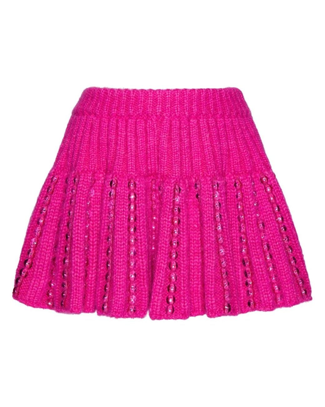 Valentino Garavani Pink Embroidered Knitted Mini Skirt