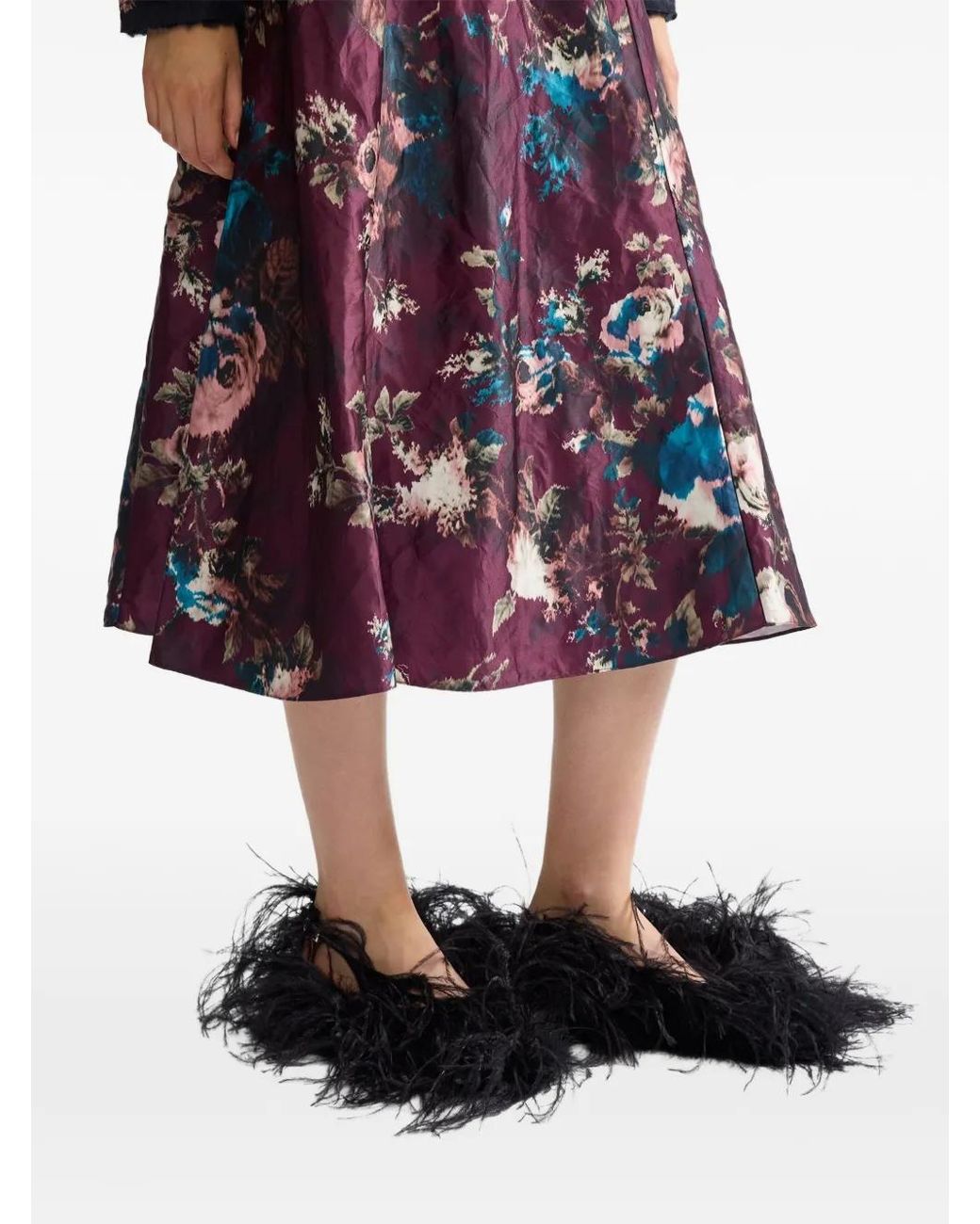 Erdem Red Floral-Print A-Line Midi Skirt
