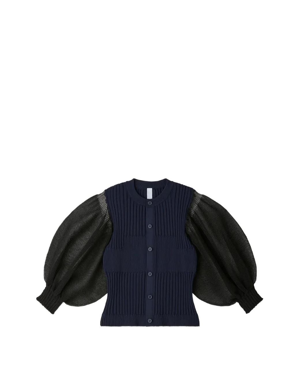 CFCL Blue Ribbed Puff-Sleeve Cardigan
