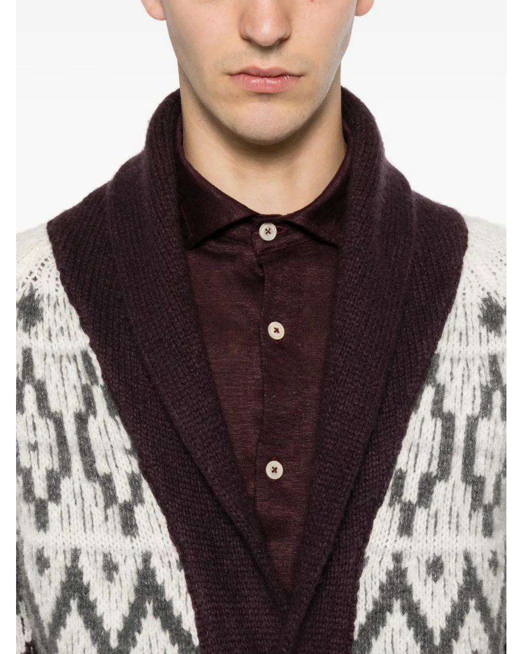 Eleventy Purple Fair Isle Shawl-Collar Cardigan for men