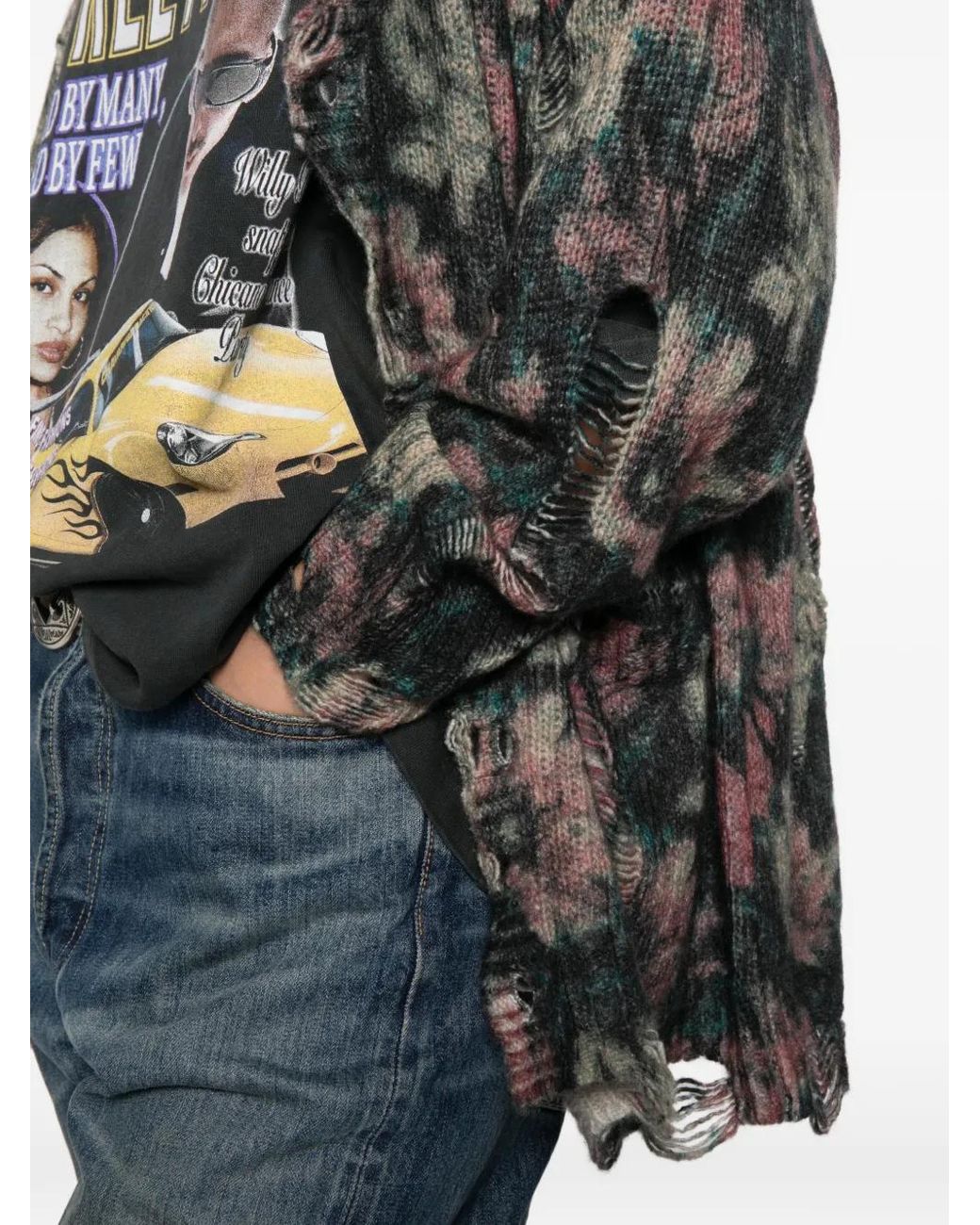 R13 Gray Distressed Floral-Print Cardigan