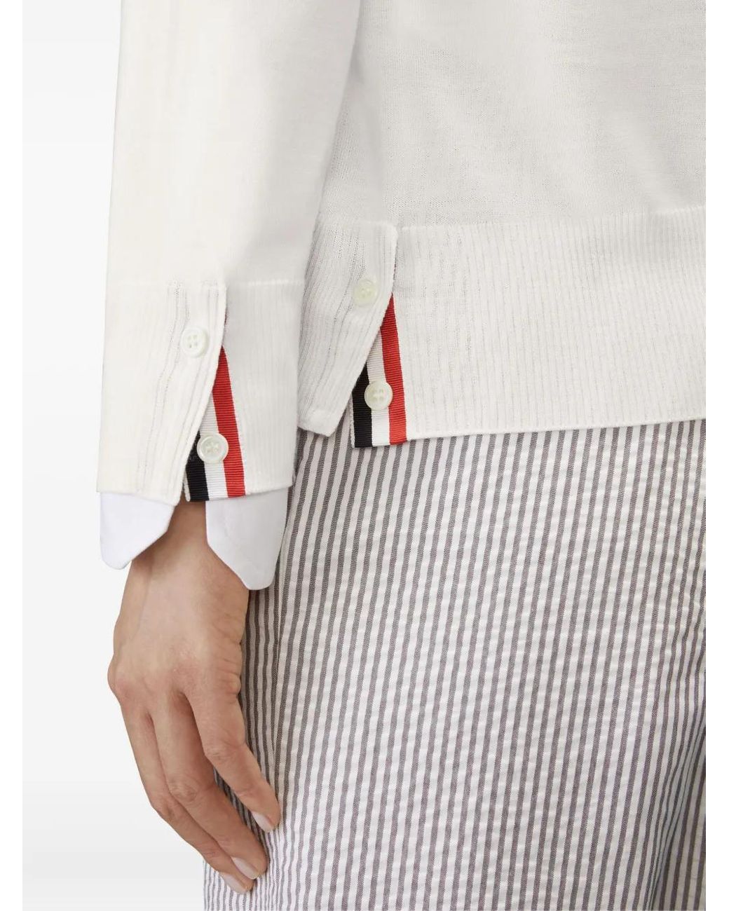 Thom Browne White Merino Wool 4-Bar Relaxed Fit V-Neck Cardigan