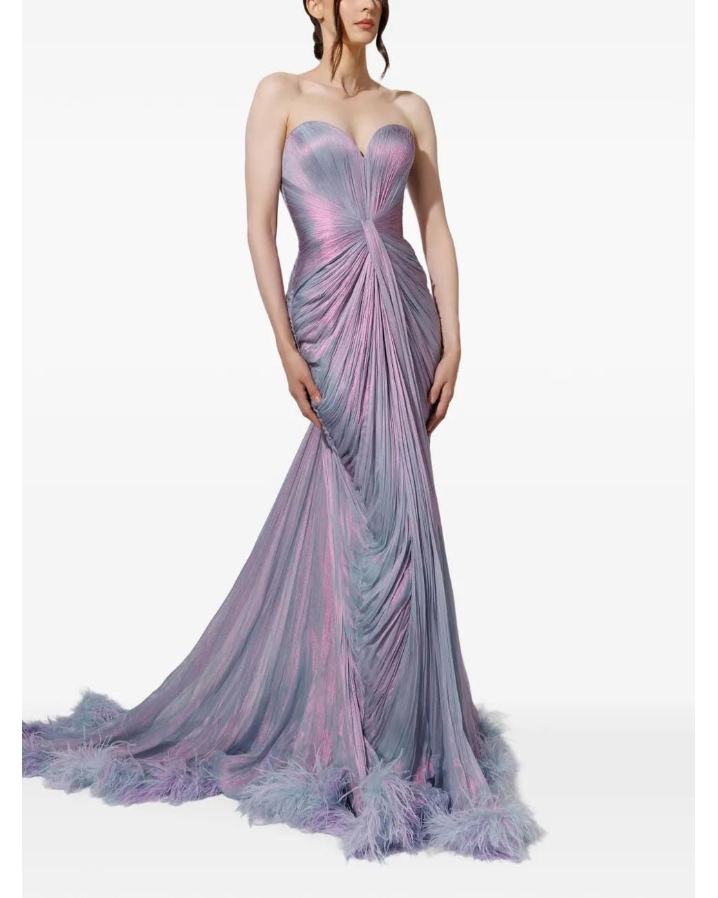 IRIS SERBAN Purple Amanda Feathers Maxi Dress