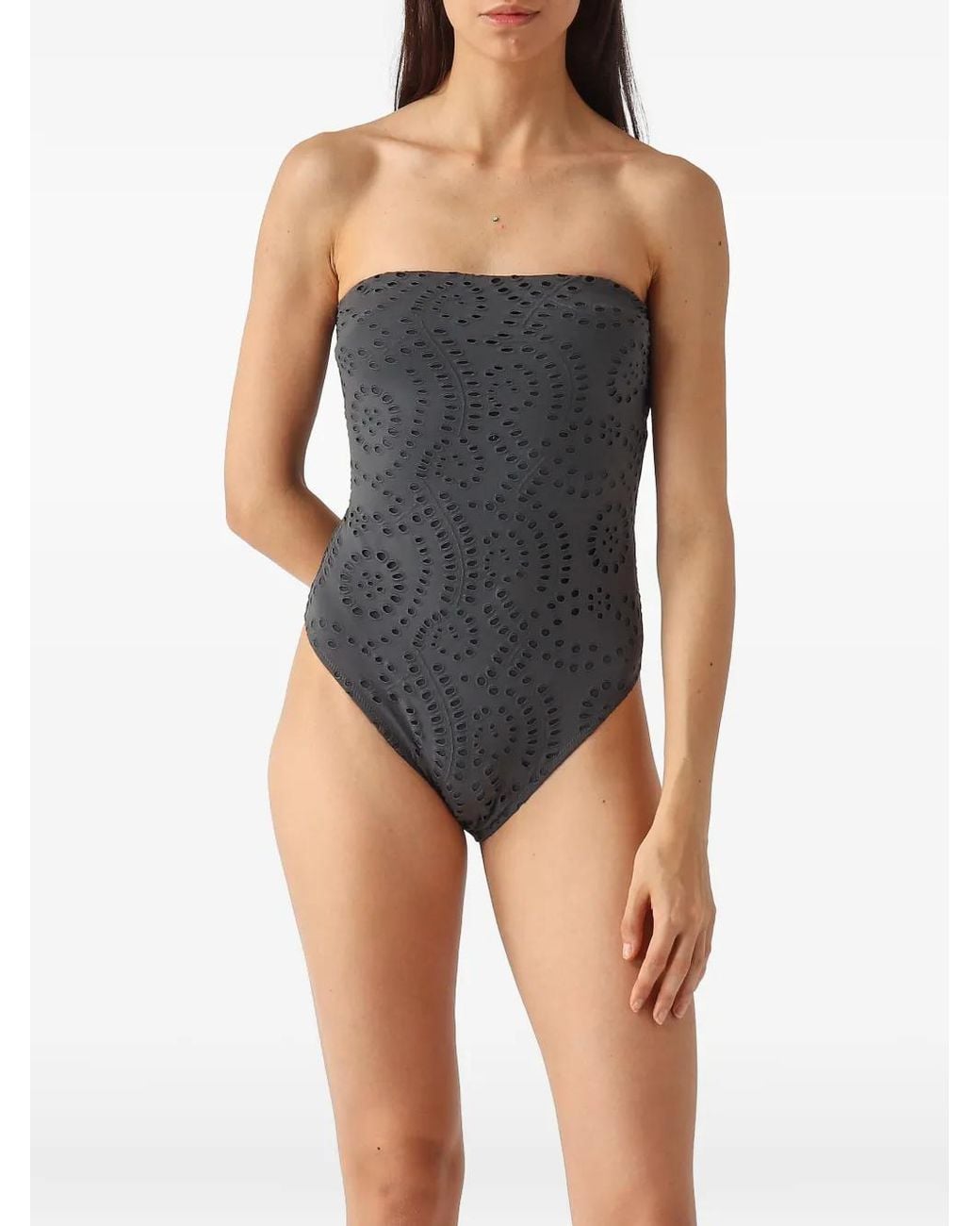 Mc2 Saint Barth Blue Broderie-Anglaise Strapless Swimsuit