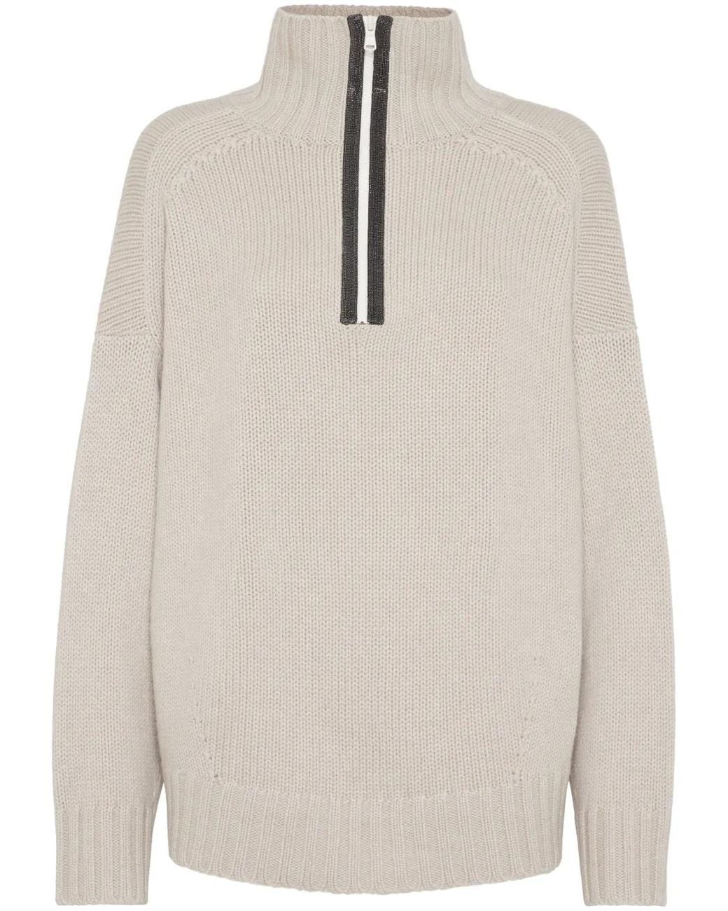 Brunello Cucinelli White High-Neck Knitted Cashmere Jumper