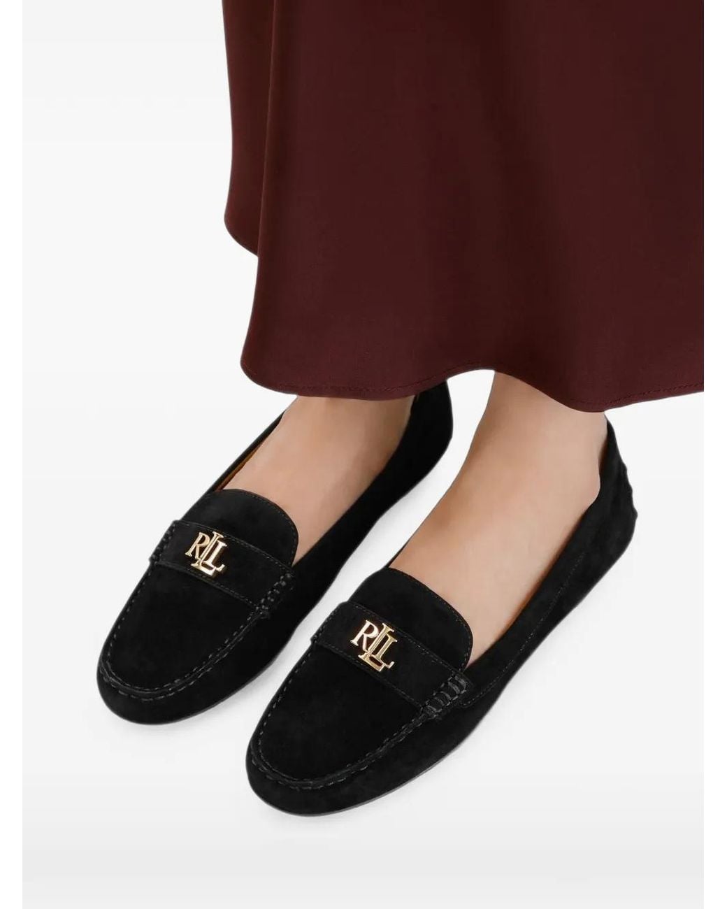 Ralph Lauren Black Barnsbury Logo-Plaque Suede Loafers