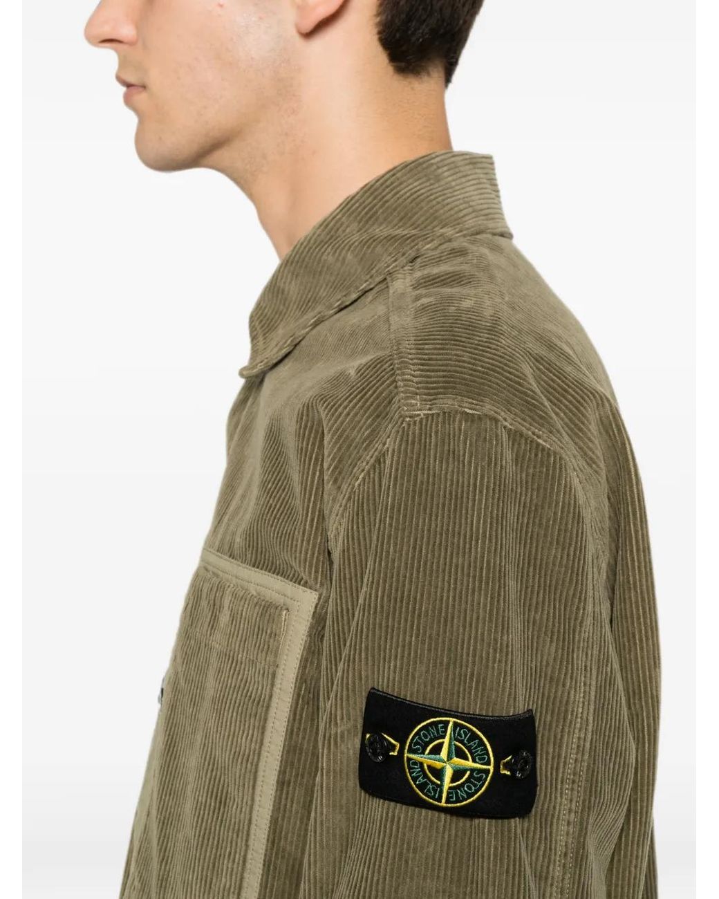 Stone Island Green 1200016 Organic Cotton Corduroy 800 Overshirt for men