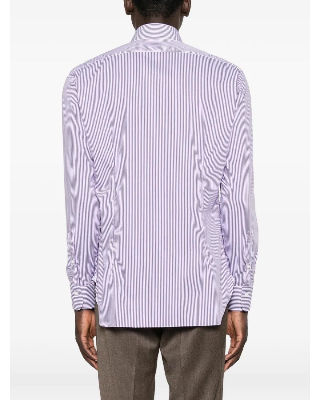 Barba Napoli Purple Striped-Print Spread-Collar Shirt for men