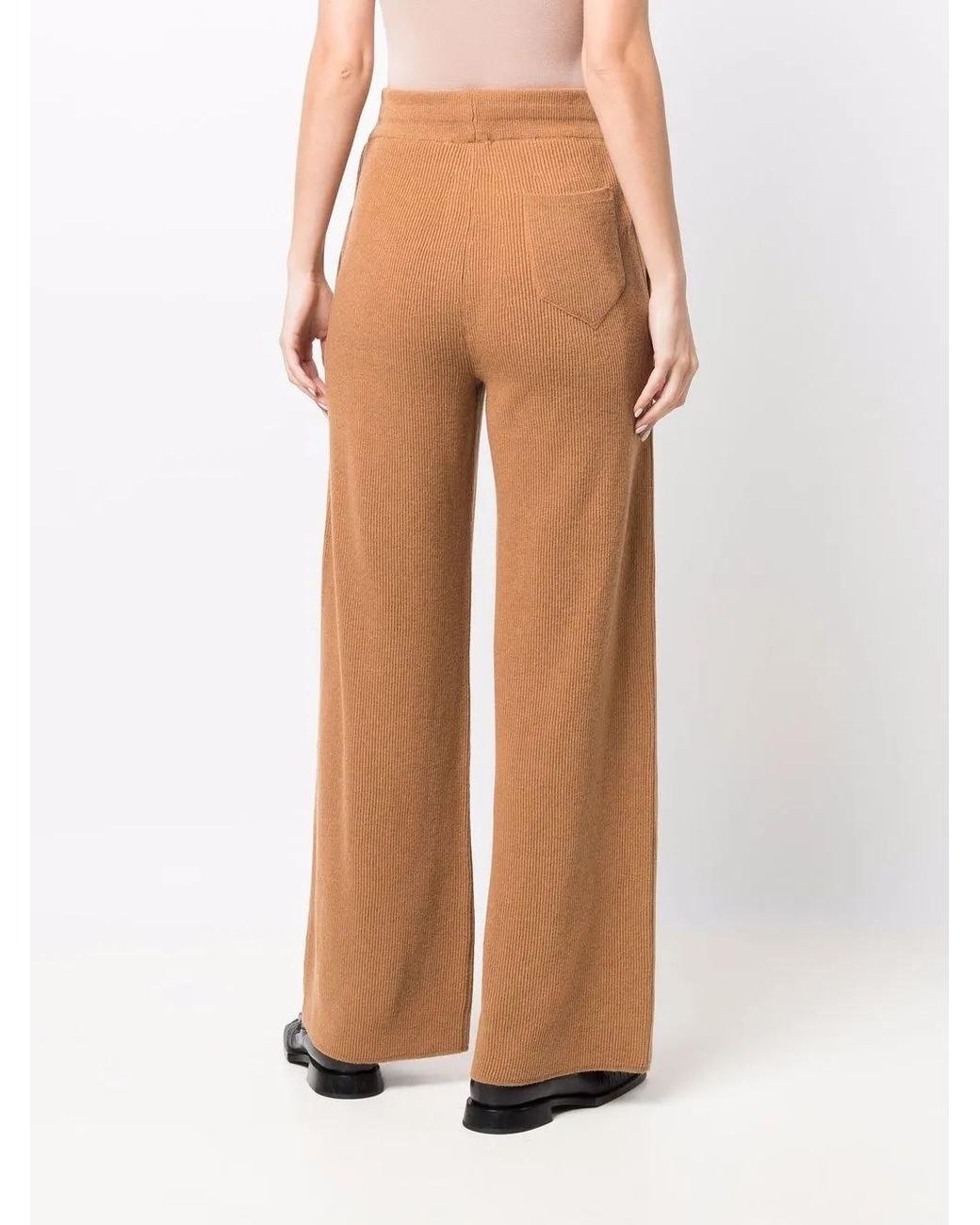 Nanushka Brown Ribbed-Knit Wide-Leg Trousers