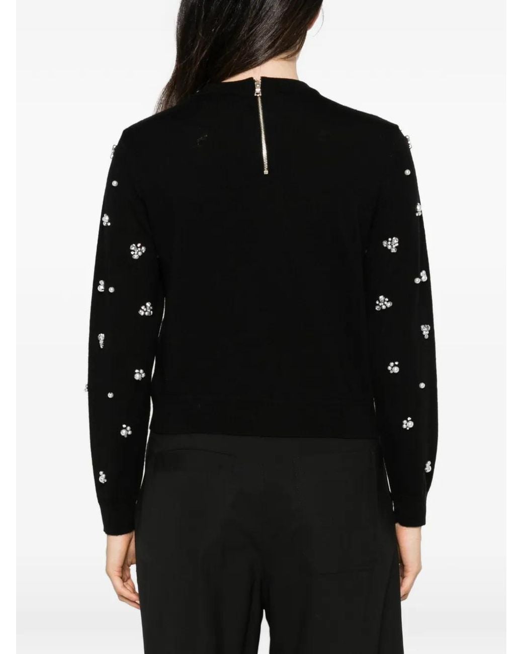 Alice + Olivia Black Faux-Pearl Embellished Sweater