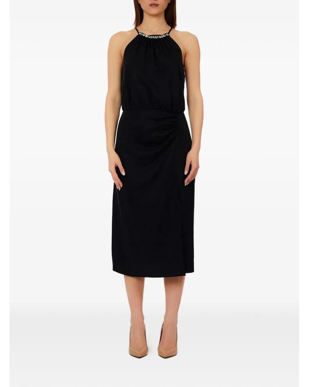 liu jo bow embellished asymmetric dress Midi in Black Sleeveless dress