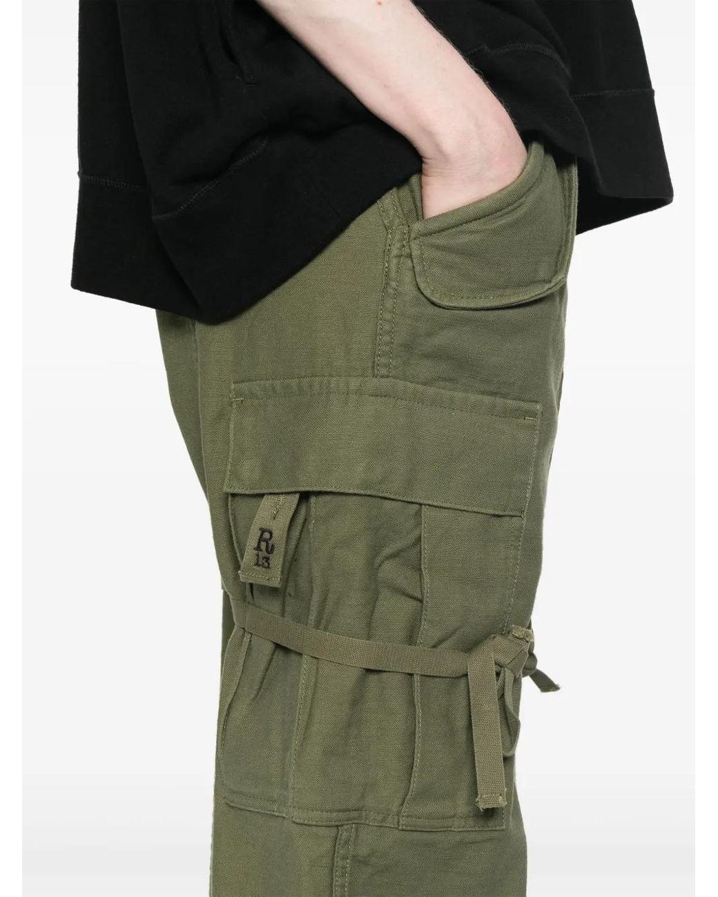R13 Green Cotton Cargo Trousers